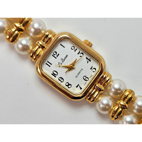 Vintage Le Baron Faux Pearl Watch, Ladies Quartz Watch, Fashion Wrist Watch 22mm